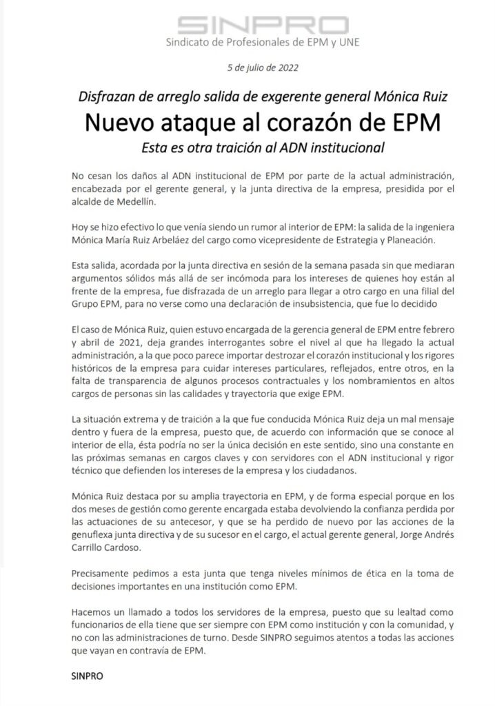 Mónica Ruiz Sinpro Ruta Noticias