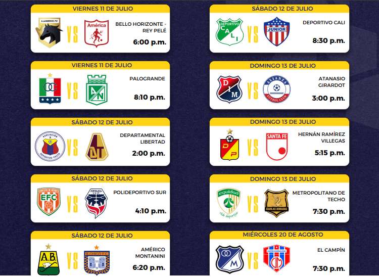 Programación de la Liga BetPlay Dimayor Ruta Noticias