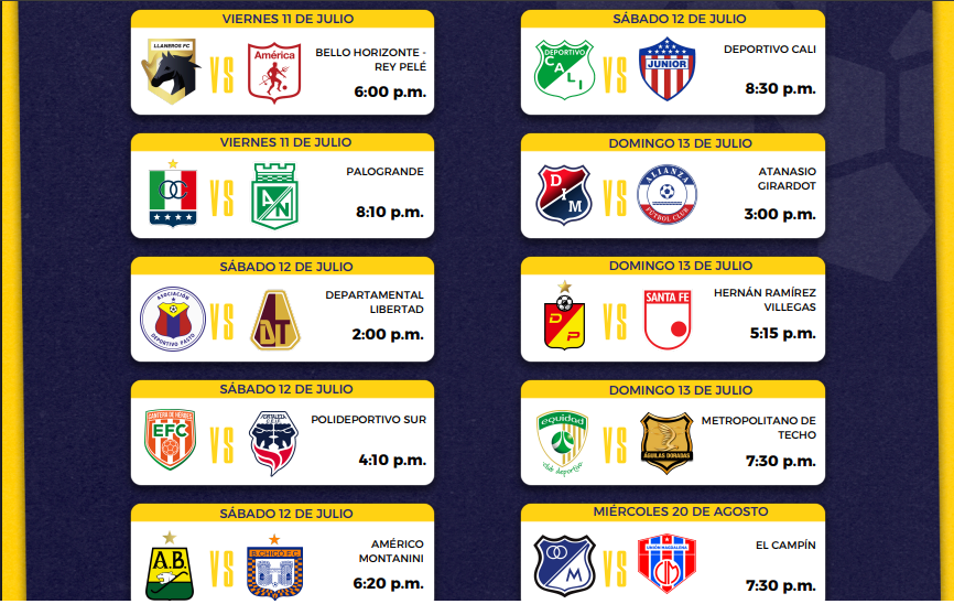 Programación de la Liga BetPlay Dimayor Ruta Noticias