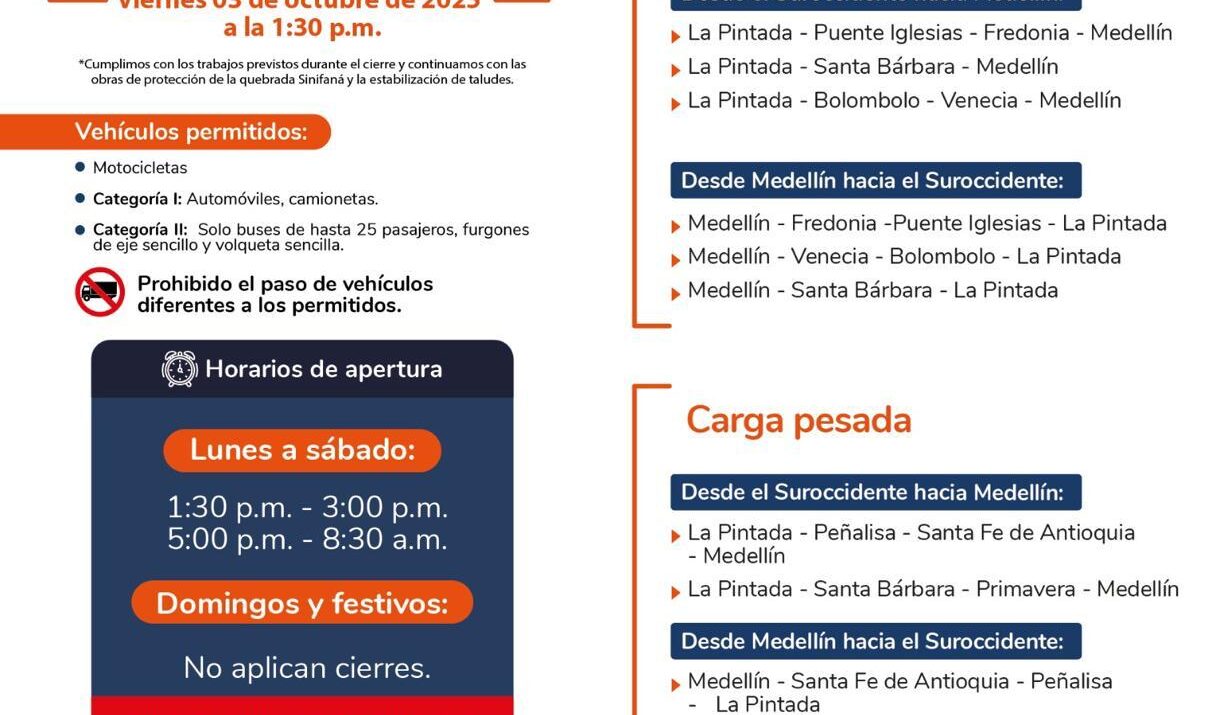 horarios en que está abierta la troncal del café a la altura de Sinifaná Ruta Noticias
