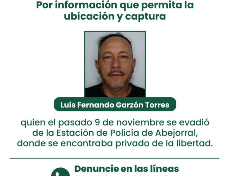 Luis Fernando Garzón, el preso que escapó de estación de Policia de Abejorral Ruta Noticias