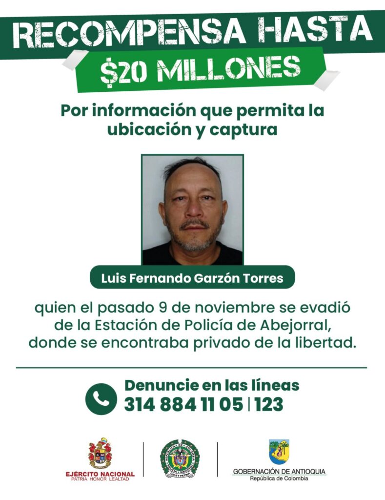Luis Fernando Garzón, el preso que escapó de estación de Policia de Abejorral Ruta Noticias