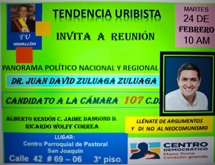 candidatos del Centro Democrático a la Cámara de Representantes Juan David Zuluaga Ruta Noticias