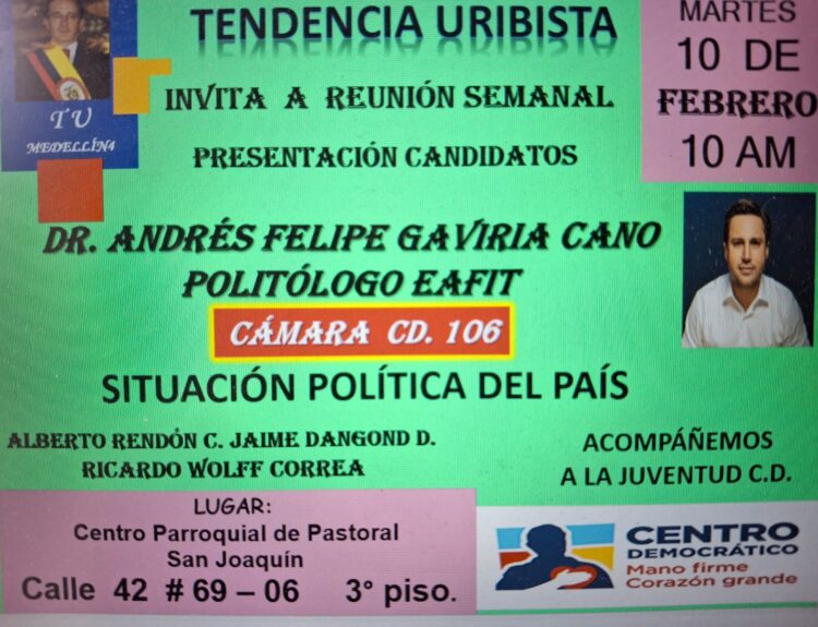 candidatos del Centro Democrático a la Cámara de Representantes Andrés Felipe Gaviria Ruta Noticias