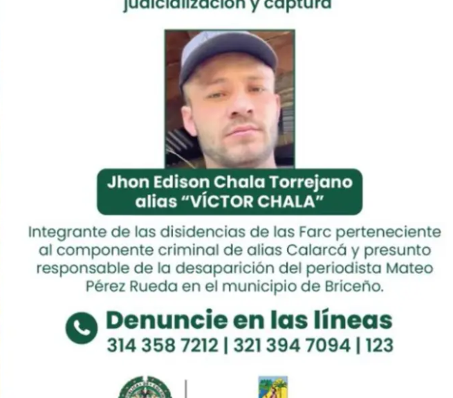 recompensa por responsables del asesinato del periodista Mateo Pérez Rueda Ruta Noticias