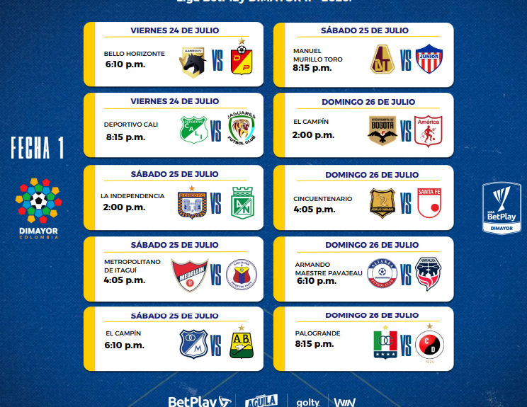 Calendario de la Liga Betplay 2 de 2026 Ruta Noticias