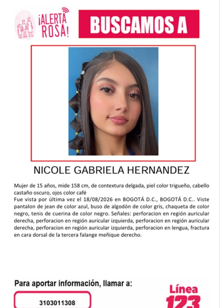 Nicole Gabriela Hernández, desaparecida en Bogotá Ruta Noticias
